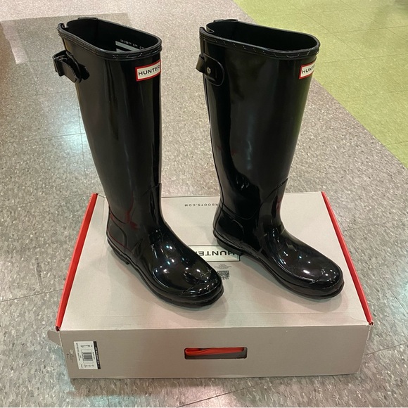 Womens Hunter Original Tall Wide Back Adjust Boots | Black Glossy | Size 10 - Picture 6 of 6